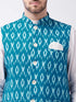 Vastramay Men's Turquoise Cotton Nehru Jacket